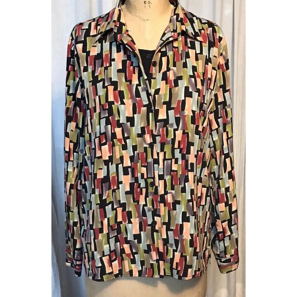 Vintage Impressions Women's Size Medium Printed Button Up Top Multicolor - Picture 3 of 9